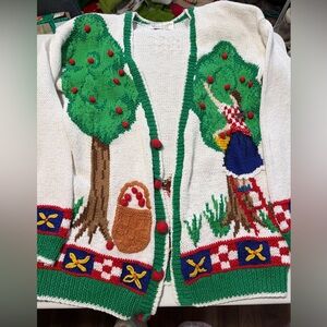 Vintage Marisa Christina Hand Knit Apple Cardigan - Size L apple picking fall